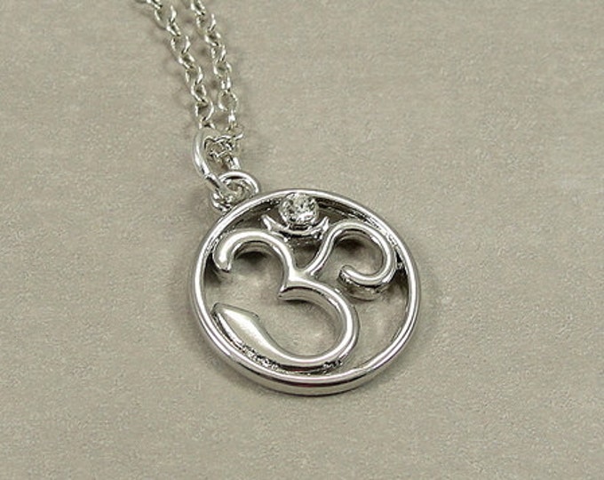 Om (Aum) Symbol Necklace, Silver Om Symbol Charm on a Silver Cable Chain