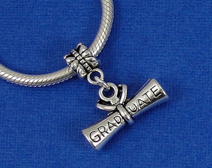 Diploma European Dangle Bead Charm - Silver Graduate Diploma Charm for European Bracelet