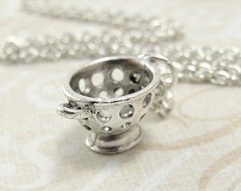 Pasta Strainer Necklace, Silver Plated Pasta Strainer Charm on a Silver Cable Chain