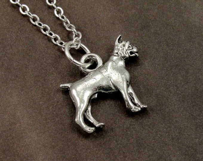 Boxer Necklace, Silver Boxer Dog Charm on a Silver Cable Chain