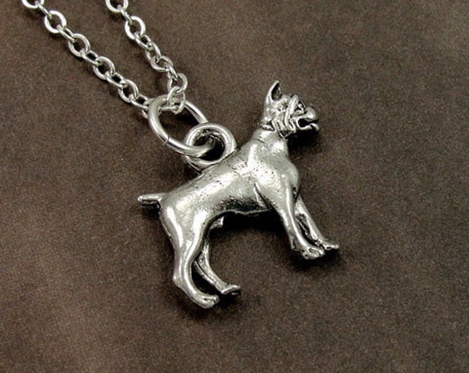 Boxer Necklace, Silver Boxer Dog Charm on a Silver Cable Chain