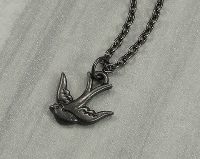 Swallow Necklace, Gunmetal Swallow Charm on a Black Gunmetal Chain