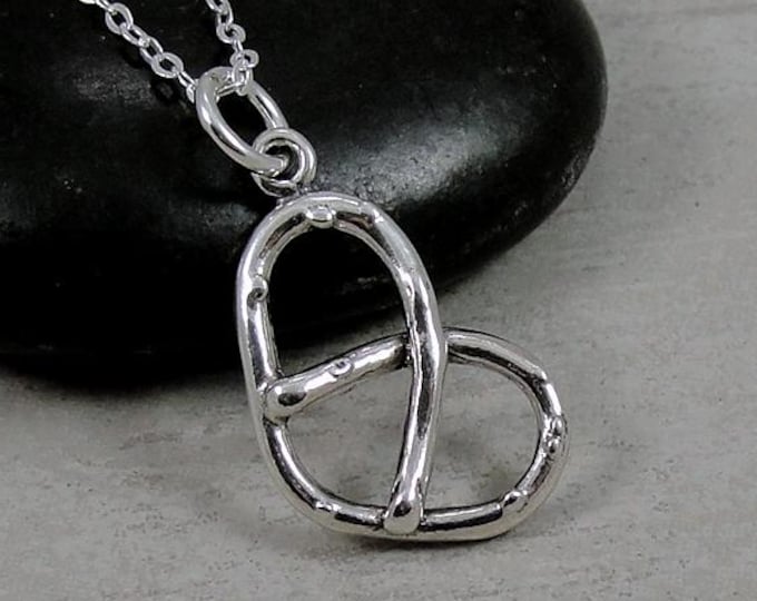 925 Sterling Silver Pretzel Necklace, Soft Pretzel Charm Necklace, 3D Pretzel Charm, Pretzel Twist Charm Necklace, Pretzel Jewelry