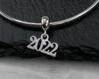 Silver 2022 European Charm, 2022 Year Dangle Charm, Class of 2022 Charm, 2022 Bracelet Charm, 2022 Necklace Charm, Graduation Gift Jewelry