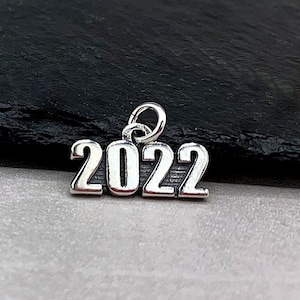 CLOSEOUT, Sterling Silver Year 2022 Charm, 2022 Pendant, 2022 Graduation Charm, Class of 2022 Charm, Bracelet Charm, Graduation Gift