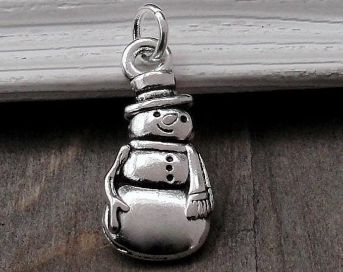 Snowman Charm, Silver Plated Snowman Pendant, Christmas Charm, Snowman Necklace Charm, Christmas Jewelry, Christmas Themed Charms