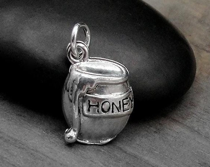 Silver Honey Jar Charm, Honey Pot Charm, Honey Jar Pendant, Necklace Charm, Bracelet Charm, Pot of Honey Pendant Charm
