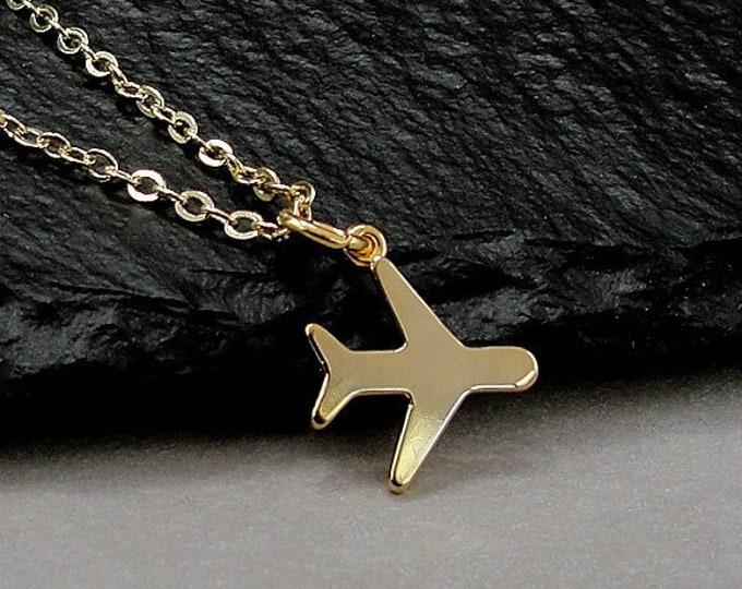 Gold Airplane Necklace, Gold Jet Plane Charm Necklace, Miniature Airplane Charm Necklace, Airplane Jewelry, Flight Attendant Gift Jewelry