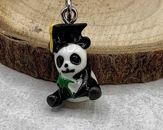 Graduation Panda Charm, Panda Graduation Pendant, Panda with Graduation Cap Charm, Necklace Charm, Bracelet Charm, Panda Graduation Gift