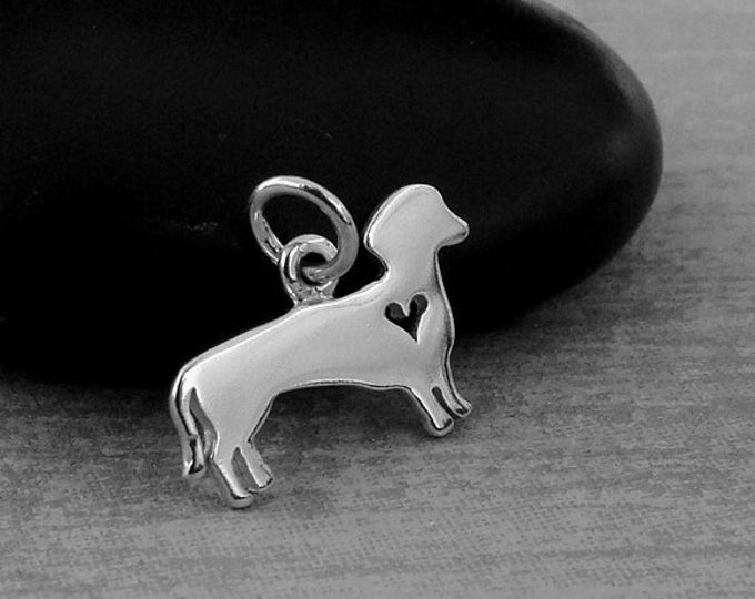 Dachshund Charm, Sterling Silver Dachshund Heart Charm, Dachshund Pendant, Dachshund Heart Cutout Charm, Dachshund Gift, Dachshund Jewelry