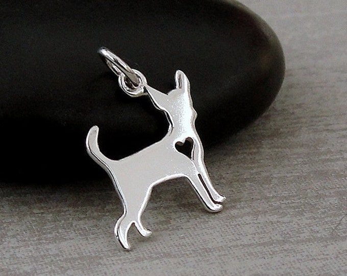 Chihuahua Charm, Sterling Silver Chihuahua Heart Charm, Chihuahua Pendant, Chihuahua Heart Cutout Charm, Chihuahua Gift, Chihuahua Jewelry