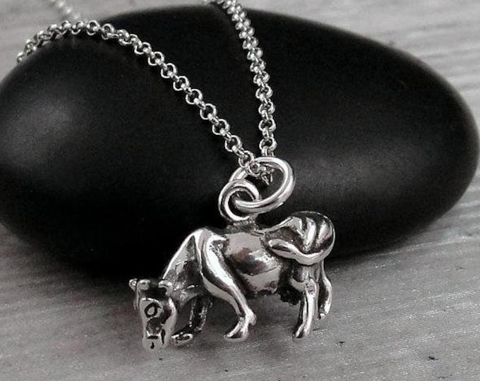 925 Sterling Silver Cow Necklace, 3D Cow Charm Necklace, Dairy Farmer Necklace, Farmer Charm, Farming Charm, Livestock Charm, Cow Gift J