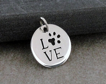 Paw Print Love Charm, Sterling Silver Paw Print Charm for Necklace or Bracelet, Cat Lover Charm, Dog Lover Charm, Pet Lover Gift Jewelry