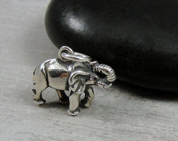 Sterling Silver 3D Lucky Baby Elephant Charm Or Pendant – 925 Silver Cute Elephant Jewelry