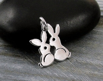 925 Sterling Silver Kissing Bunnies Charm, Bunny Charm, Rabbit Charm Charm, Bunnies Charm, Bracelet Charm, Necklace Charm, Bunny Rabbit Gift