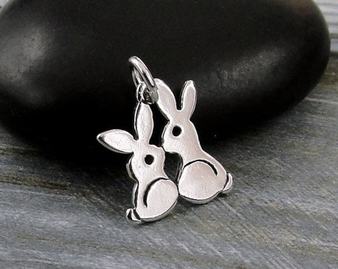 925 Sterling Silver Kissing Bunnies Charm, Bunny Charm, Rabbit Charm Charm, Bunnies Charm, Bracelet Charm, Necklace Charm, Bunny Rabbit Gift