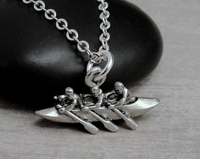 Rowboat Necklace, Silver Plated 3D Row Boat Charm Necklace, Rowing Necklace, Canoe Necklace, Rower Charm Necklace, Rowing Gift