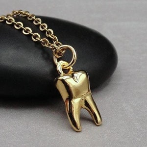 Gold Tooth Necklace, 3D Gold Tooth Charm Necklace, 3D Tooth Charm, Dental Charm Necklace, Gift for Dental Hygienist, Dentist Necklace Gift