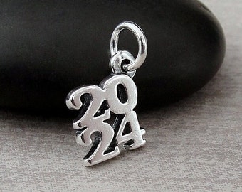 Sterling Silver 2024 Charm, 2024 Year Pendant, 2024 Graduation Charm, Class of 2024 Charm, Necklace Charm, Bracelet Charm, Graduation Gift