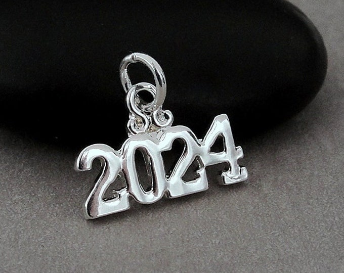 CLOSEOUT - Silver 2024 Charm, Year 2024 Charm, Class of 2024 Charm, Graduation Charm, Necklace Charm, Graduation Gift, 2024 Jewelry