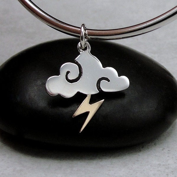 925 Sterling Silver Storm Cloud Charm, Thunder and Lightning Charm, Rainy Weather Charm, Bracelet Charm, Necklace Charm, Rain Cloud Charm