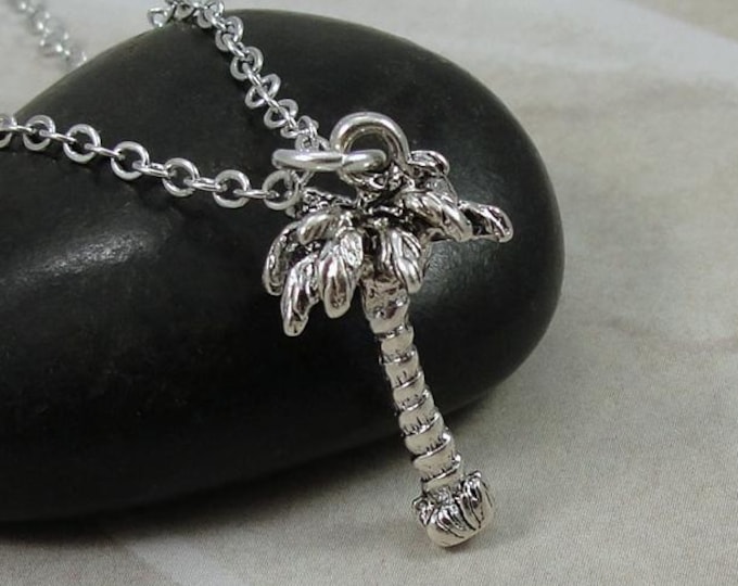Silver Palm Tree Necklace, 3D Palm Tree Charm, Palm Tree Pendant, Tropical Necklace, Beach Necklace, Hawaiian Necklace, Beach Jewelry