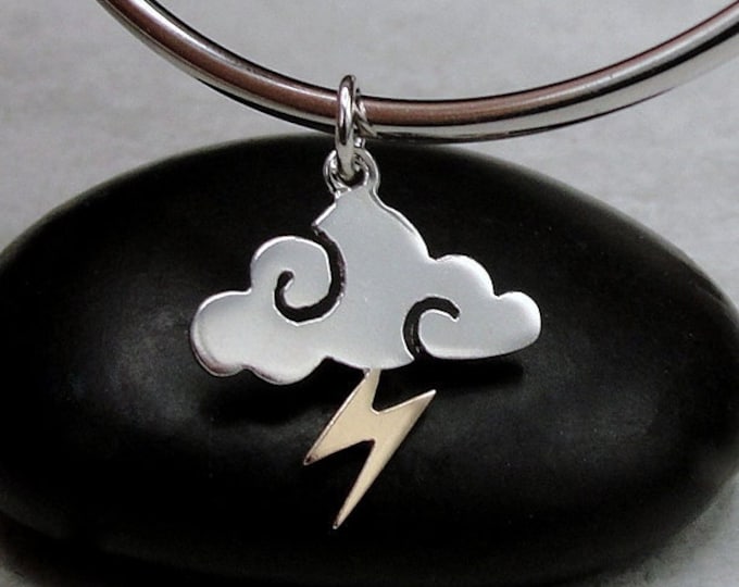 925 Sterling Silver Storm Cloud Charm, Thunder and Lightning Charm, Rainy Weather Charm, Bracelet Charm, Necklace Charm, Rain Cloud Charm