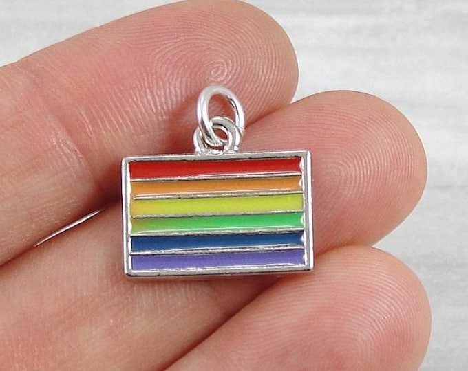 Pride Flag Charm, Enamel Rainbow Flag Charm, Gay Pride Charm, LGBTQ Charm, Pride Month Charm, Gay Rights Charm, Gay Pride Gift, LGBTQ Gift