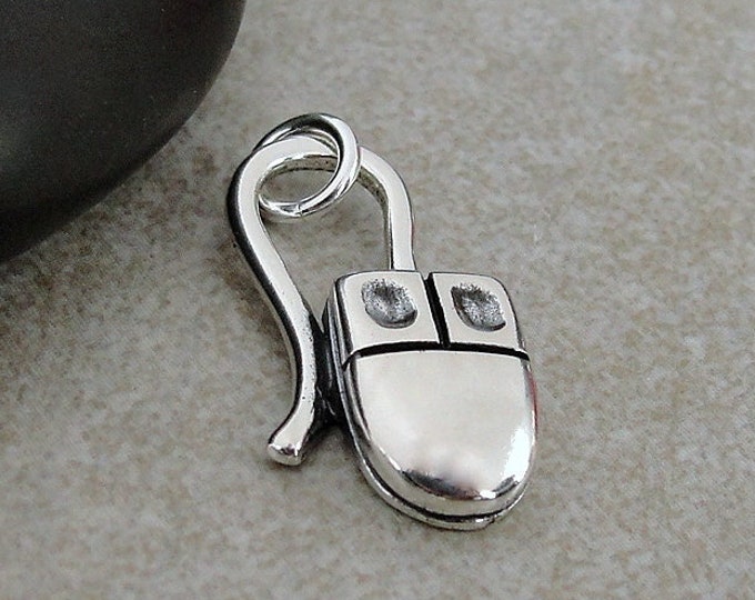 Computer Mouse Charm, 925 Sterling Silver PC Mouse Charm for Necklace or Bracelet, Computer Technician Gift, Computer Geek Gift