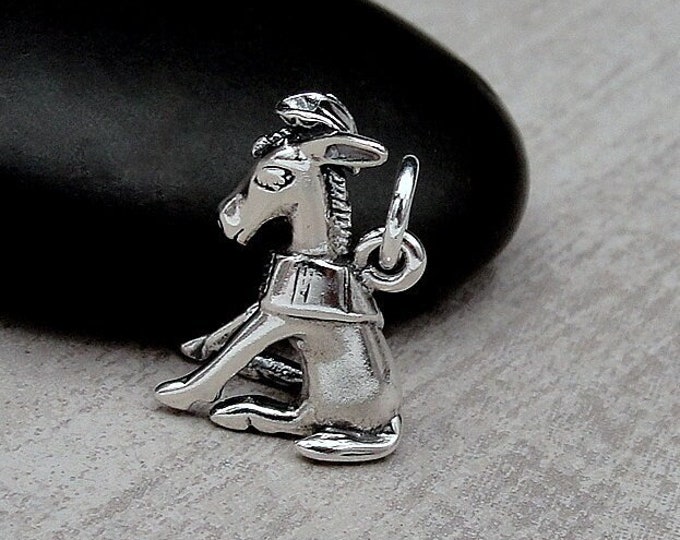 Donkey Charm, Sterling Silver 3D Donkey wearing Sombrero Charm, Donkey wearing Hat Charm, Donkey Pendant, Mule Charm Pendant, Donkey Gift