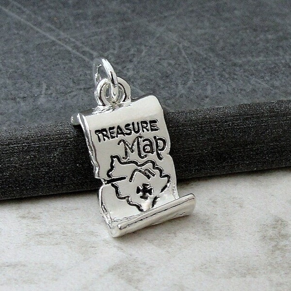 Treasure Map Charm, Silver Pirate's Treasure Map Charm for Necklace or Bracelet, Buried Treasure Charm, Treasure Hunter Charm