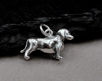 Dachshund Charm, Sterling Silver 3D Dachshund Charm for Necklace or Bracelet, Doxen Charm, Wiener Dog Charm, Dog Lover Gift