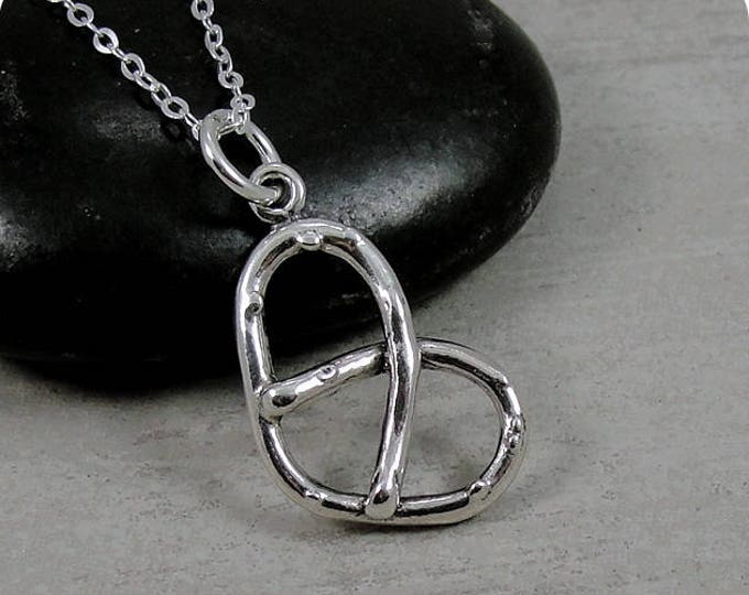 Pretzel Necklace, Sterling Silver Pretzel Charm on a Silver Cable Chain