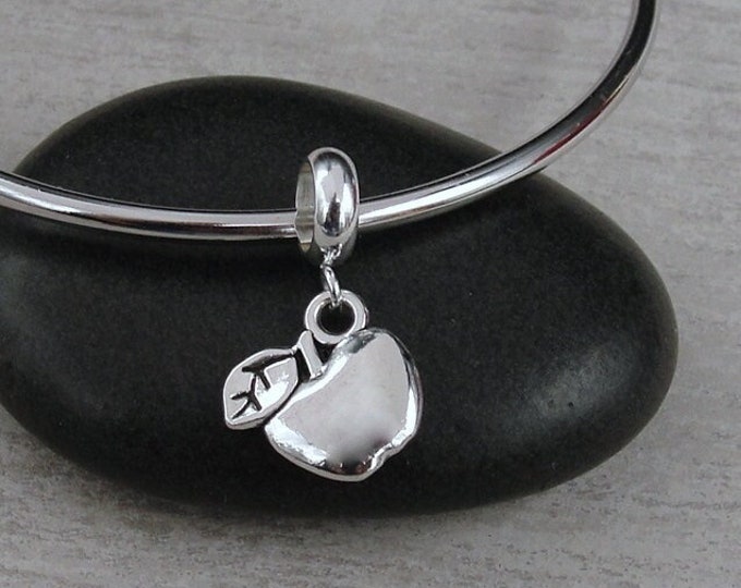Apple European Charm, Silver Apple Dangle Charm, Apple Charm with Bail, Teacher Dangle Charm, Gift for Teacher, Apple Large Hole Bead