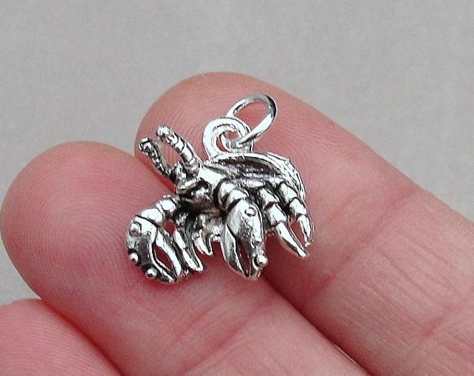 Hermit Crab Charm, Silver Plated 3D Hermit Crab Charm for Necklace or Bracelet, Hermit Crab Gift, Pet Hermit Crab Jewelry