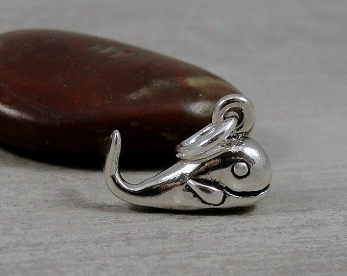 CLOSEOUT - Sterling Silver Whale Charm, Beluga Whale Charm, Sperm Whale Charm, 3D Whale Pendant, Bracelet Charm, Necklace Charm, Whale Gift