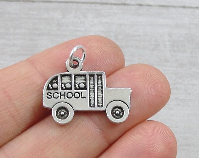 Silver School Bus Charm, School Bus Pendant, School Charm, Bus Driver Charm, Back to School Charm, Bus Driver Gift, Teacher GIft
