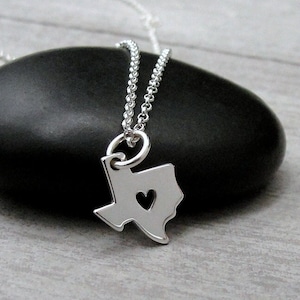 Texas Heart Necklace, Sterling Silver Texas State Charm on a Silver Cable Chain, Love Texas Charm Necklace, Texas Gift, Texas Jewelry