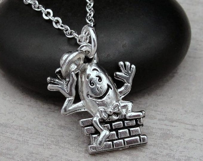 Humpty Dumpty Necklace, Silver Plated Humpty Dumpty Charm Necklace, Nursery Rhyme Necklace, Fairy Tale Charm Necklace, Children's Gift