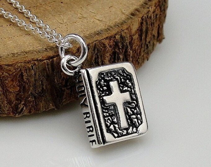 Holy Bible Necklace, Sterling Silver Bible Charm Necklace, 3D Bible Charm, Religious Necklace, Bible Pendant, Bible Jewelry, Bible Gift