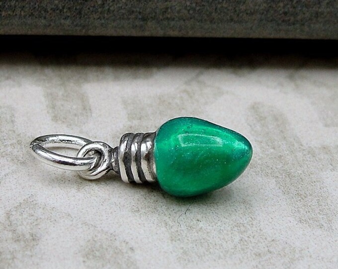 Tiny Green Light Bulb Charm, 925 Sterling Silver and Green Christmas Bulb Charm, Christmas Light Charm, Christmas Charm, Christmas Jewelry