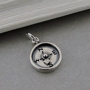 Compass Charm, 925 Sterling Silver Compass Charm for Necklace or Bracelet, Graduation Charm, Camping Charm, Hiking Charm, Graduation Gift