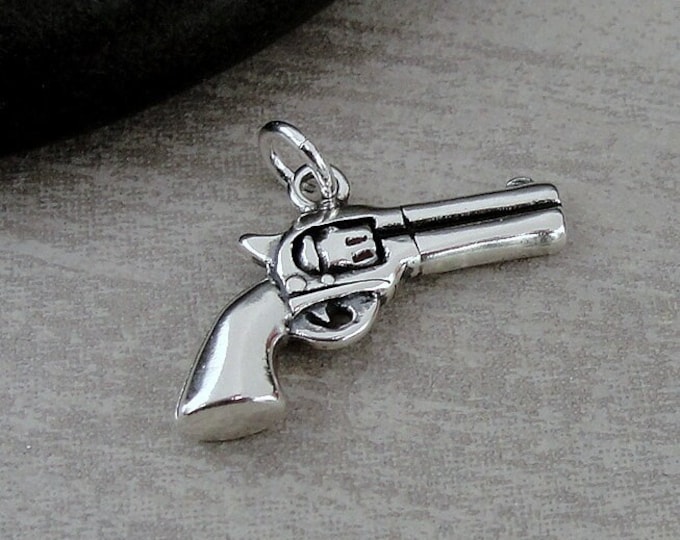 925 Sterling Silver Revolver Charm, Pistol Charm, Handgun Charm, Police Officer Charm, Bracelet Charm, Necklace Charm, Gun Owner Gift