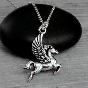 925 Sterling Silver Pegasus Necklace, Flying Horse Necklace, Pegasus Charm, Magic Horse Charm, Fairytale Fantasy Necklace, Pegasus Gift