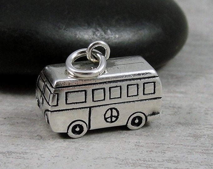 Sterling Silver VW Bus Charm, Hippie Bus Charm, 3D VW Bus Van Pendant, Hippie Charm, Bracelet Charm, Necklace Charm