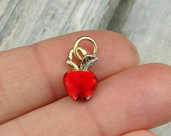 Tiny Red Apple Charm, Gold Plated Apple Charm, Teacher Charm, School Charm, Red Apple Jewelry, Gift for Teacher, Teacher's Apple Charm