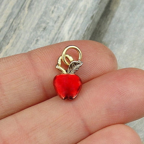 Tiny Red Apple Charm, Gold Plated Apple Charm, Teacher Charm, School Charm, Red Apple Jewelry, Gift for Teacher, Teacher's Apple Charm