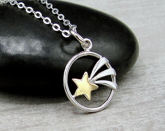 925 Sterling Silver Shooting Star Necklace, Wish Upon a Star Charm Necklace, Celestial Charm Necklace, Make a Wish Pendant Jewelry