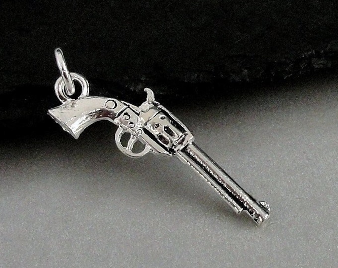 Six Shooter Charm, Silver Pistol Charm, Revolver Charm, Old West Charm, Cowboy Charm, Sheriff Charm, Police Officer Charm, Bracelet Charm