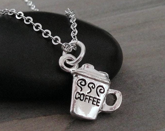 Coffee Cup Necklace, Silver Plated Coffee Mug Charm Necklace, Coffee Lover Necklace, Barista Necklace, Coffee Shop Charm, Gift for Barista